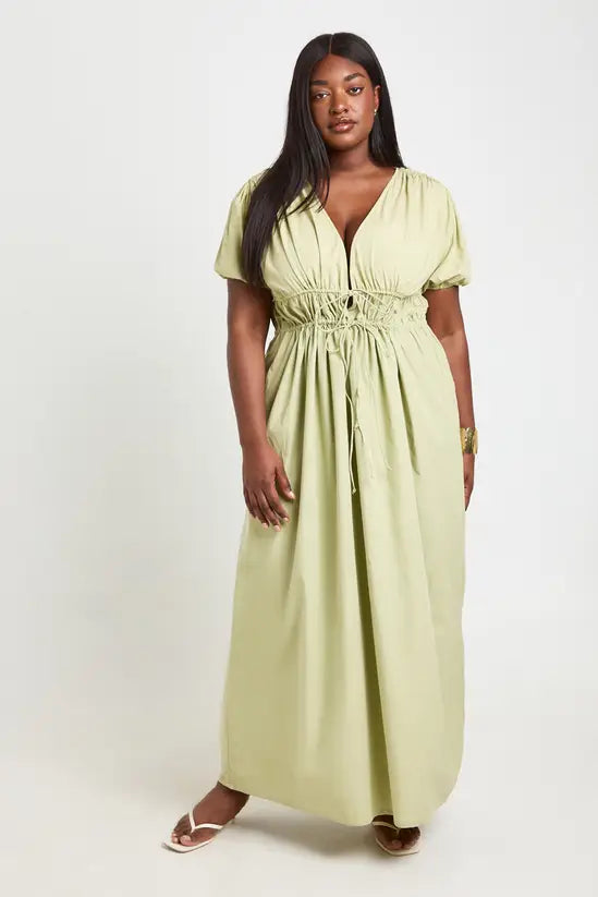 green tie up dress Tie-Front Chiffon Ruffle Sleeve Bridesmaid Dress