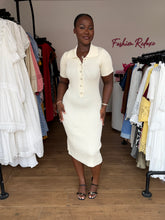 Load image into Gallery viewer, Cream ribbed button detail bodycon dress
