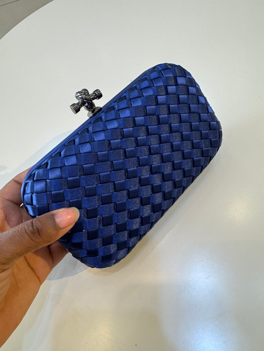Royal blue woven clutch