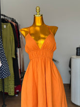 Load image into Gallery viewer, Orange linen tie back maxi dress
