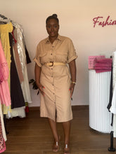 Load image into Gallery viewer, Brown belted shirt dress
