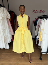 Load image into Gallery viewer, Yellow belted button down maxi dress
