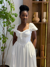 Load image into Gallery viewer, White milkmaid corset midi flair dress
