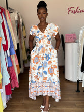 Load image into Gallery viewer, Multi colored maxi open back dress
