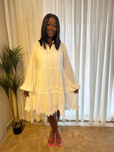 Load image into Gallery viewer, White belted flair midi dress
