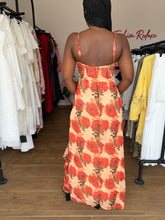 Load image into Gallery viewer, Brown and red floral maxi dress with shawl
