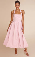Load image into Gallery viewer, Pink button down open back midi flair dress
