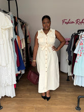 Load image into Gallery viewer, Cream belted linen dress
