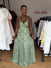 Load image into Gallery viewer, Green patterned sleeveless wrap maxi dress
