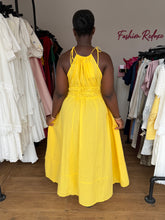 Load image into Gallery viewer, Yellow linen sleeveless tie up dress

