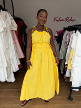 Load image into Gallery viewer, Yellow linen sleeveless tie up dress

