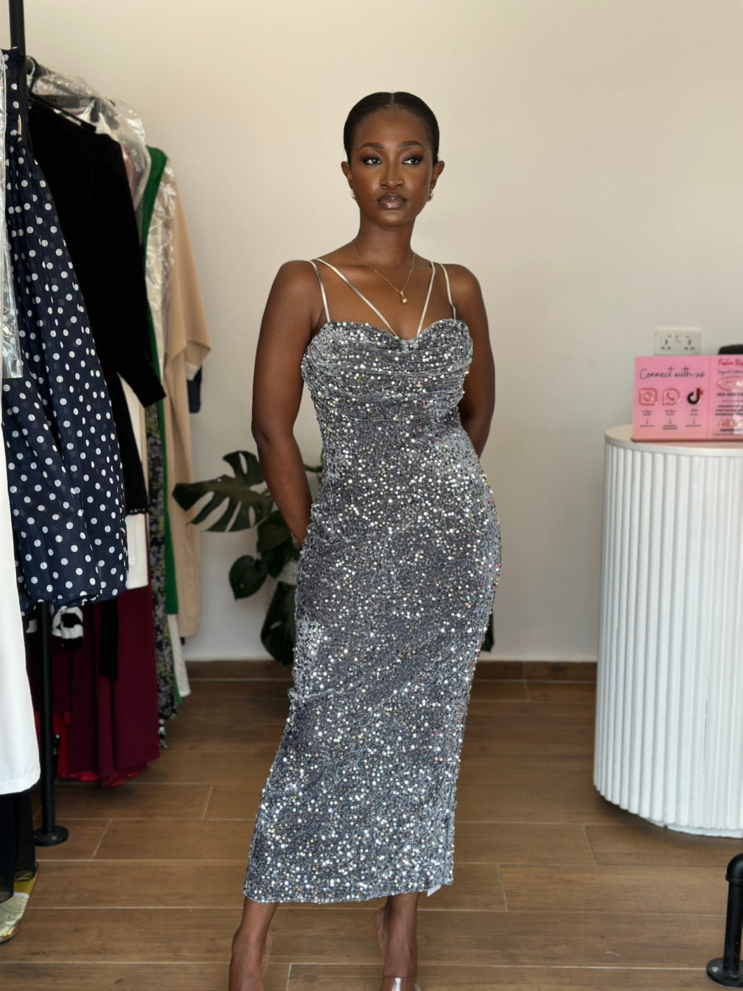 Ash sequin midi bodycon dress