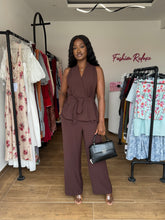 Load image into Gallery viewer, Brown wrap top two piece
