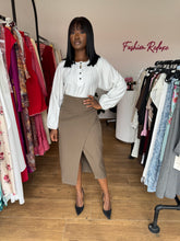 Load image into Gallery viewer, Brown midi corporate wrap skirt
