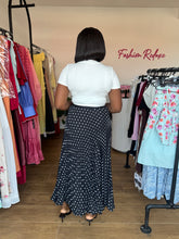 Load image into Gallery viewer, Black and white maxi pleated polka dot skirt
