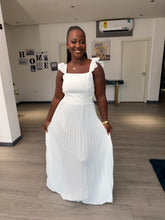 Load image into Gallery viewer, White frill sleeves pleated maxi skirt two piece
