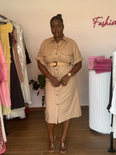 Load image into Gallery viewer, Brown belted shirt dress
