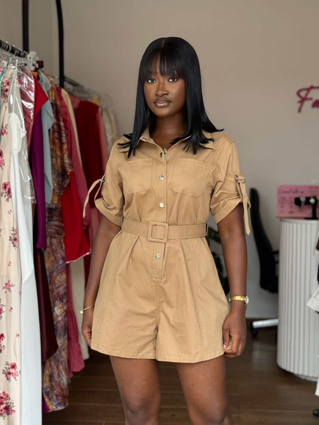 Brown cargo playsuit.