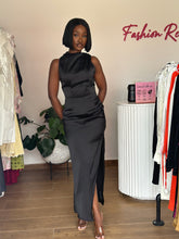 Load image into Gallery viewer, Black satin maxi bodycon dress
