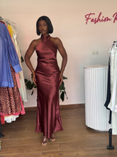 Load image into Gallery viewer, Brown halter neck maxi open back dress
