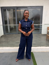 Load image into Gallery viewer, Denim tie waist jumpsuit
