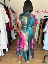 Load image into Gallery viewer, Floral colored chiffon wrap dress
