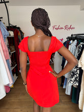 Load image into Gallery viewer, Red mini belted cap sleeves mini dress

