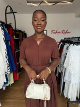 Load image into Gallery viewer, Brown belted shift dress
