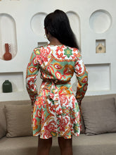 Load image into Gallery viewer, Multi colored satin longsleeves wrap dress
