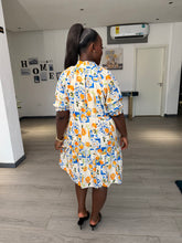 Load image into Gallery viewer, Multi coloured puff sleeves shift dress
