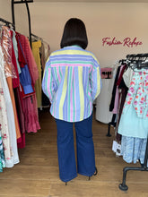 Load image into Gallery viewer, Yellow and blue multicolored longsleeves pleated sleeves shirt
