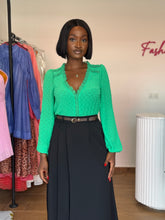 Load image into Gallery viewer, Green lace long sleeves blouse
