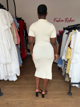 Load image into Gallery viewer, Cream ribbed button detail bodycon dress
