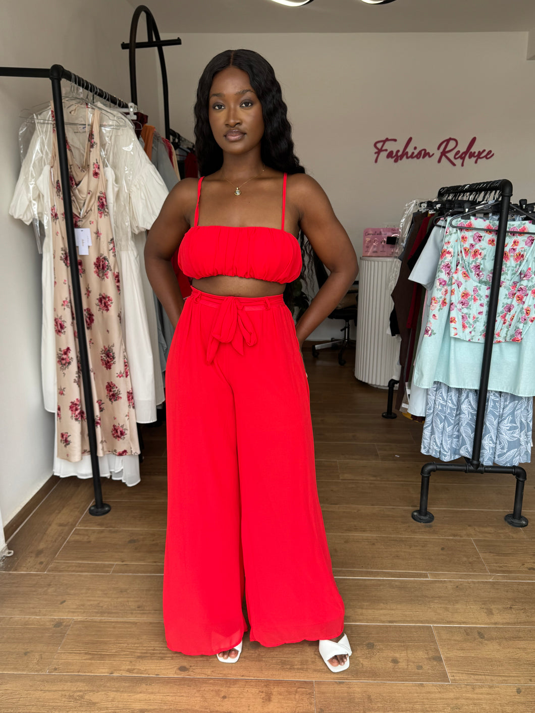 Red sleeveless two piece