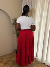 Load image into Gallery viewer, Red and white maxi pleated polka dot skirt
