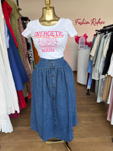 Load image into Gallery viewer, Deep blue button detail midi flair skirt
