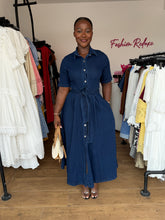 Load image into Gallery viewer, Denim belted maxi dress
