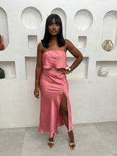 Load image into Gallery viewer, Pink midi satin sleeveless thigh slit dress
