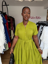 Load image into Gallery viewer, Green belted midi shift dress
