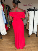 Load image into Gallery viewer, Red mesh maxi off shoulder dress
