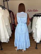 Load image into Gallery viewer, Blue belted sleeveless maxi shirt dress
