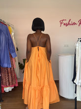 Load image into Gallery viewer, Orange open back maxi flair dress
