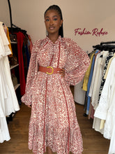Load image into Gallery viewer, Brown pattern belted maxi dress
