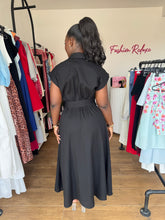 Load image into Gallery viewer, Black gold detail midi shirt dress
