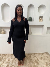 Load image into Gallery viewer, Black knit long sleeves bodycon dress
