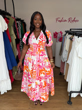 Load image into Gallery viewer, Pink and orange multi coloured wrap dress
