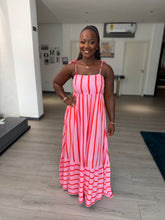 Load image into Gallery viewer, Pink and red maxi tie up dress
