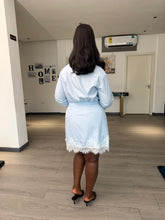 Load image into Gallery viewer, Blue and white striped tie up mini dress
