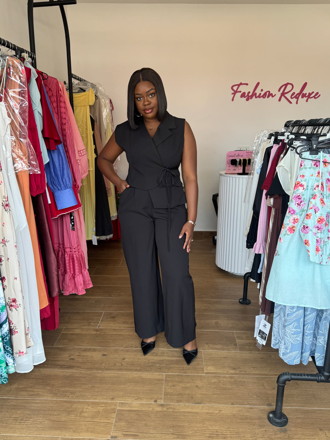 Black wrap top two piece
