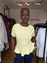 Load image into Gallery viewer, Yellow ribbed peplum top
